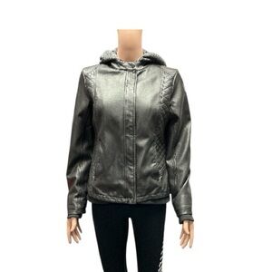 Mo-Ka - NWT - Women's Charcoal Vegan Leather Jacket with Hood